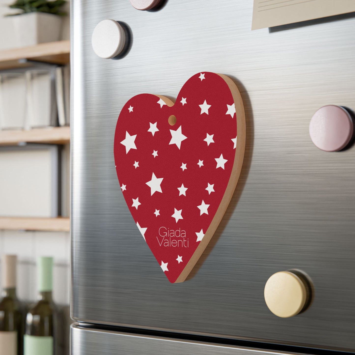 Giada Valenti | Heart Shape Wooden Ornament | Designed in Italy | Red White Stars | Christmas Ornament | Christmas Gift