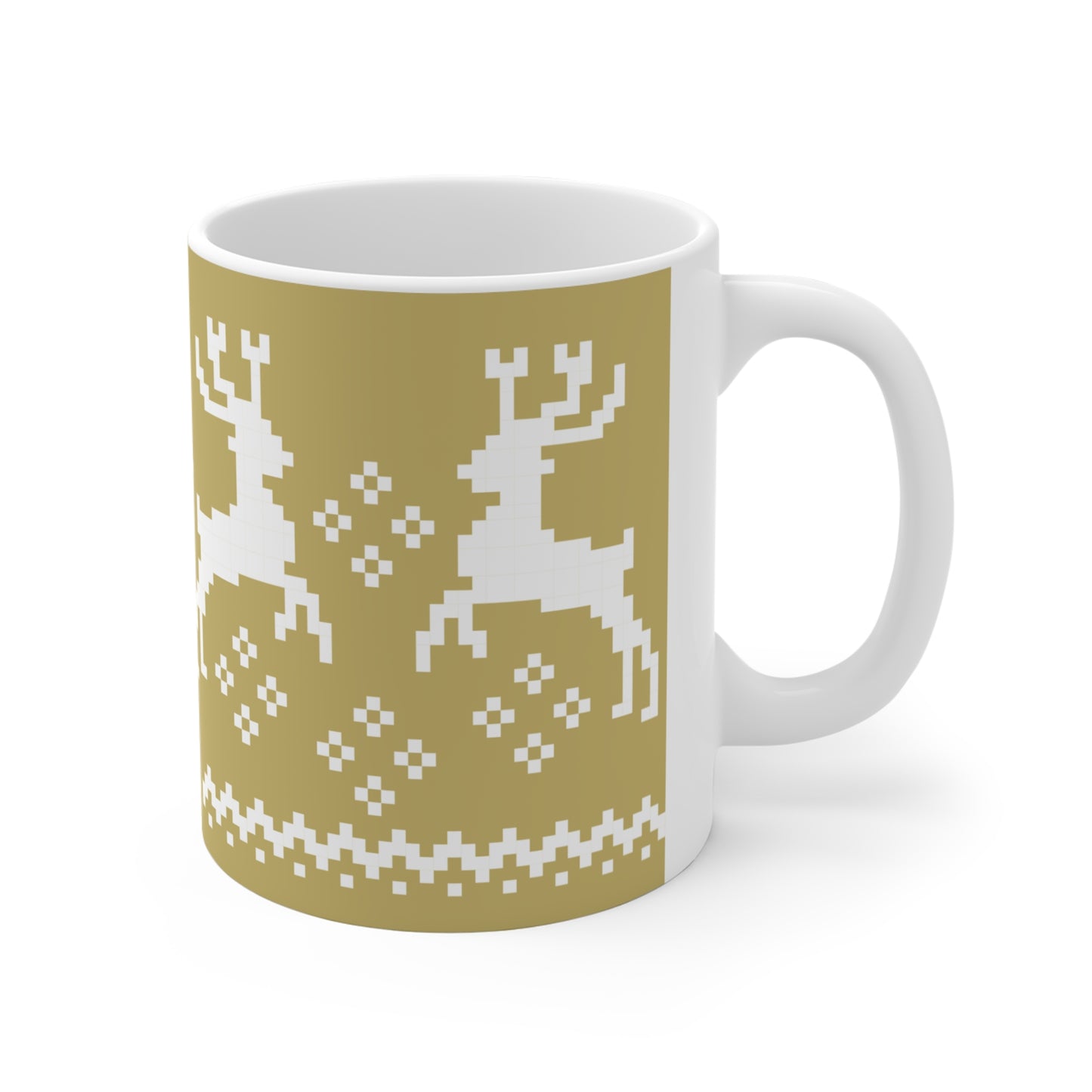 Jacquard Reindeer Christmas Mug with exclusive Italian design print (11oz) | Gold | Giada Valenti Collection