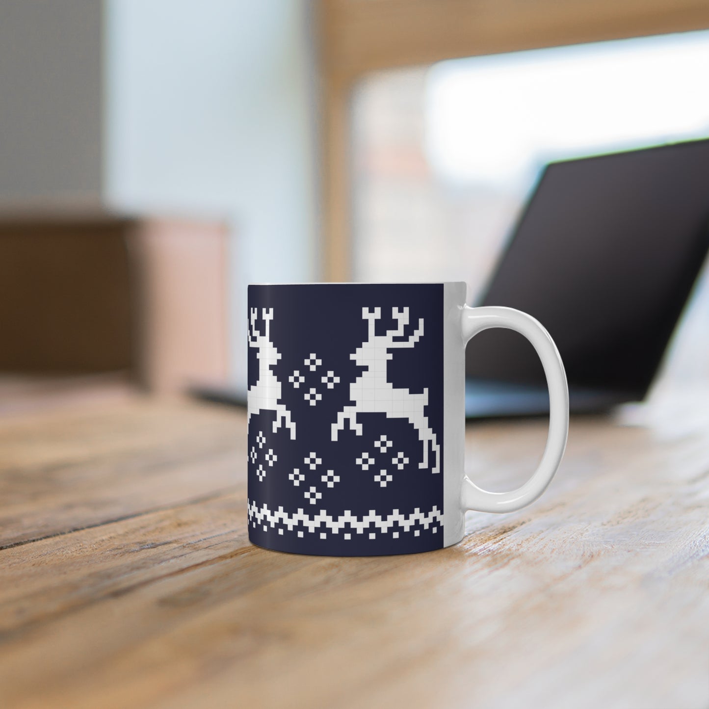 Jacquard Reindeer Christmas Mug with exclusive Italian design print (11oz) | Blue | Giada Valenti | Christmas Gift