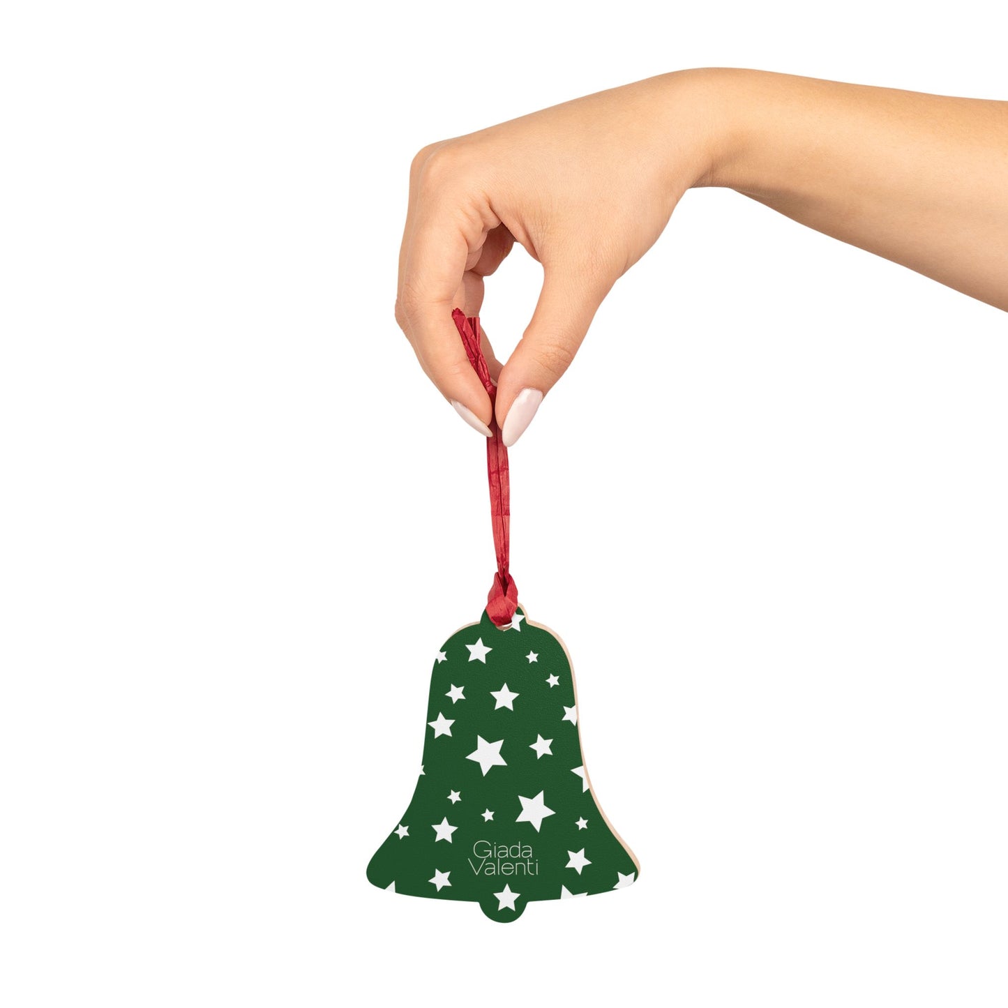 Giada Valenti | Bell Shape Wooden Ornaments | Designed in Italy | Green White Stars | Christmas Ornament | Christmas Gift | Italian Design