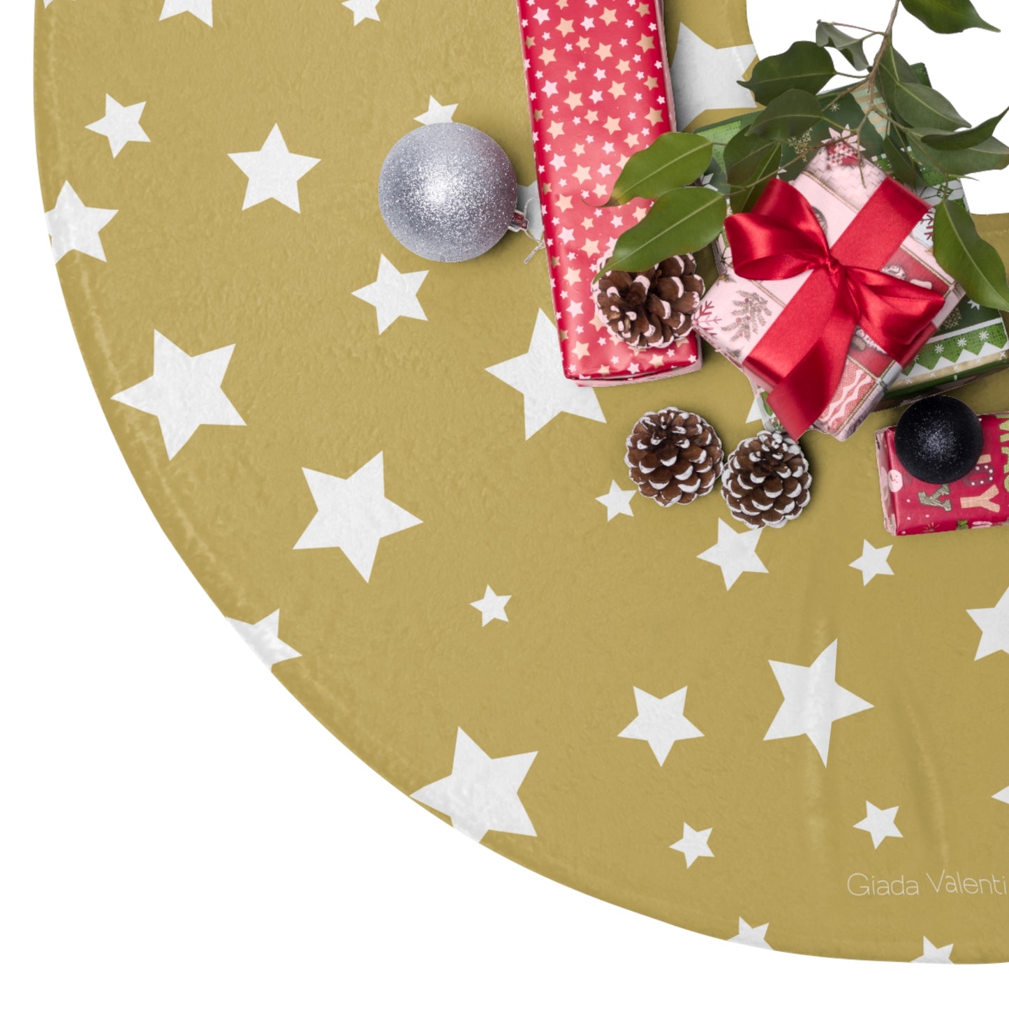 Christmas Star Tree Skirt with Italian Design print | Gold | Giada Valenti | Christmas Decoration | Christmas Gift