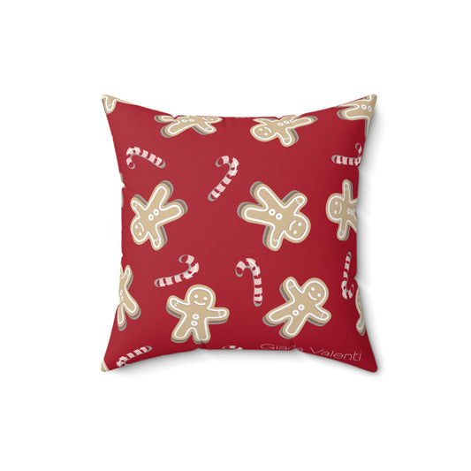 Christmas Pillow | Exclusive Italian Design | Gingerbread Candy Cane | Red | Giada Valenti Collection