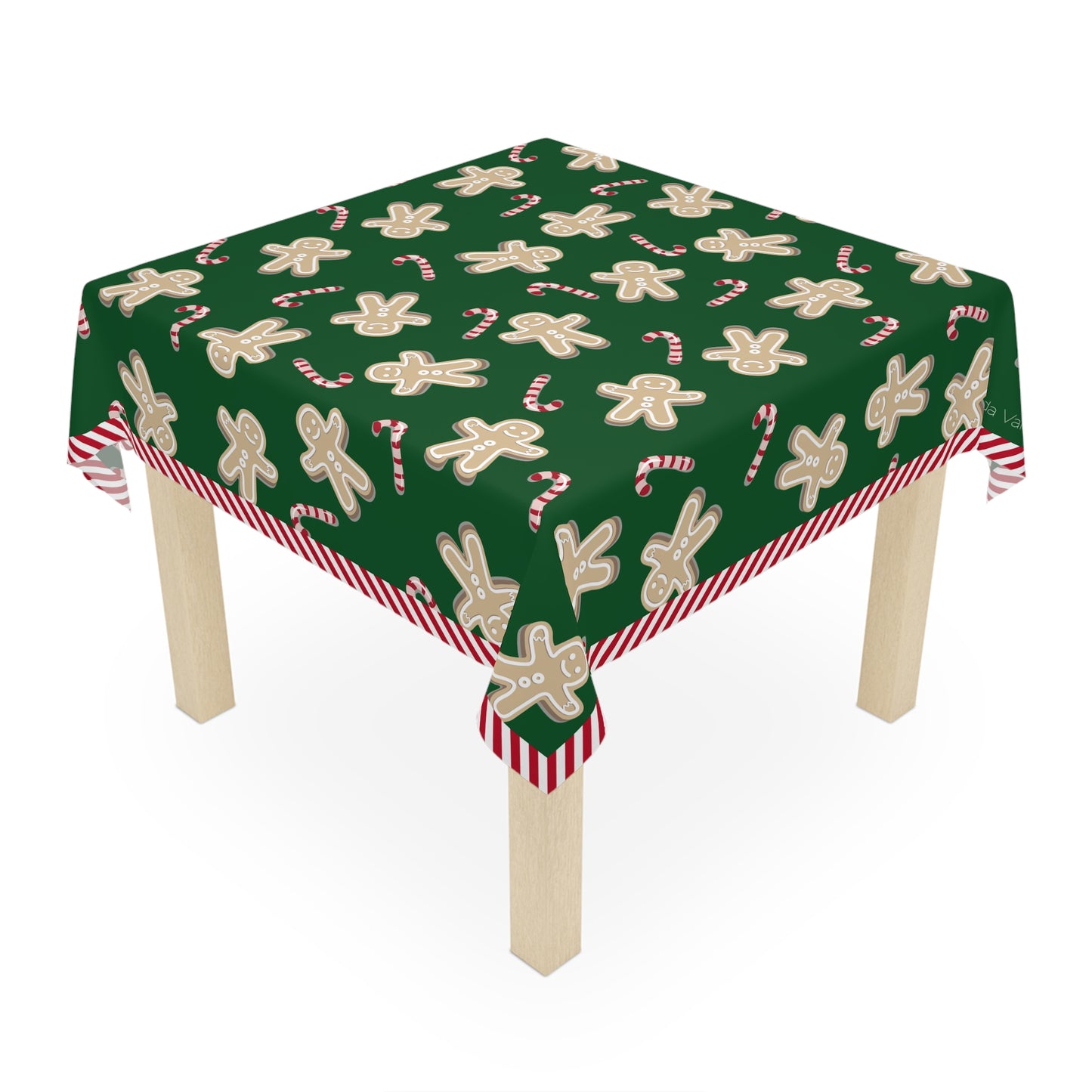 Gingerbread Candy Cane Tablecloth with Italian Design print | Green | Giada Valenti | Christmas Decoration | Christmas Gift