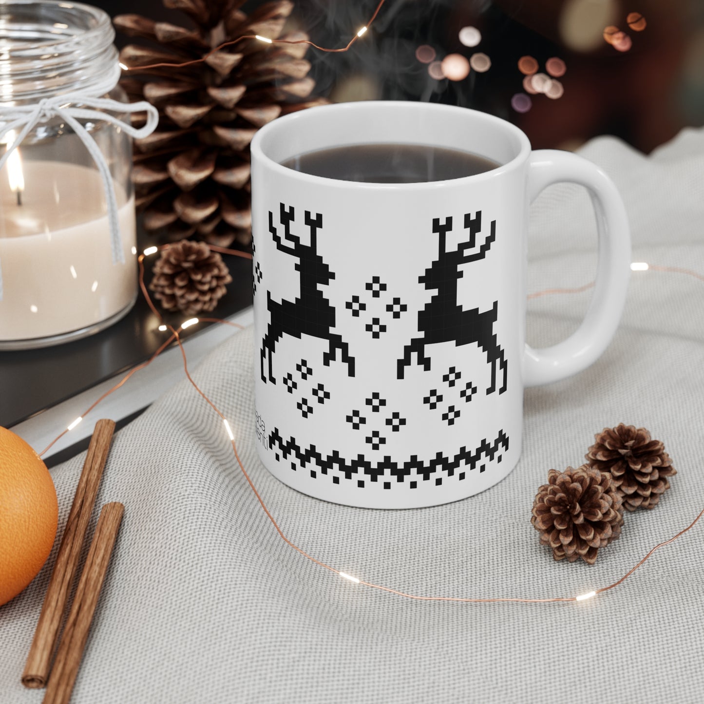 Jacquard Reindeer Christmas Mug with exclusive Italian design print (11oz) | Black | Giada Valenti Collection