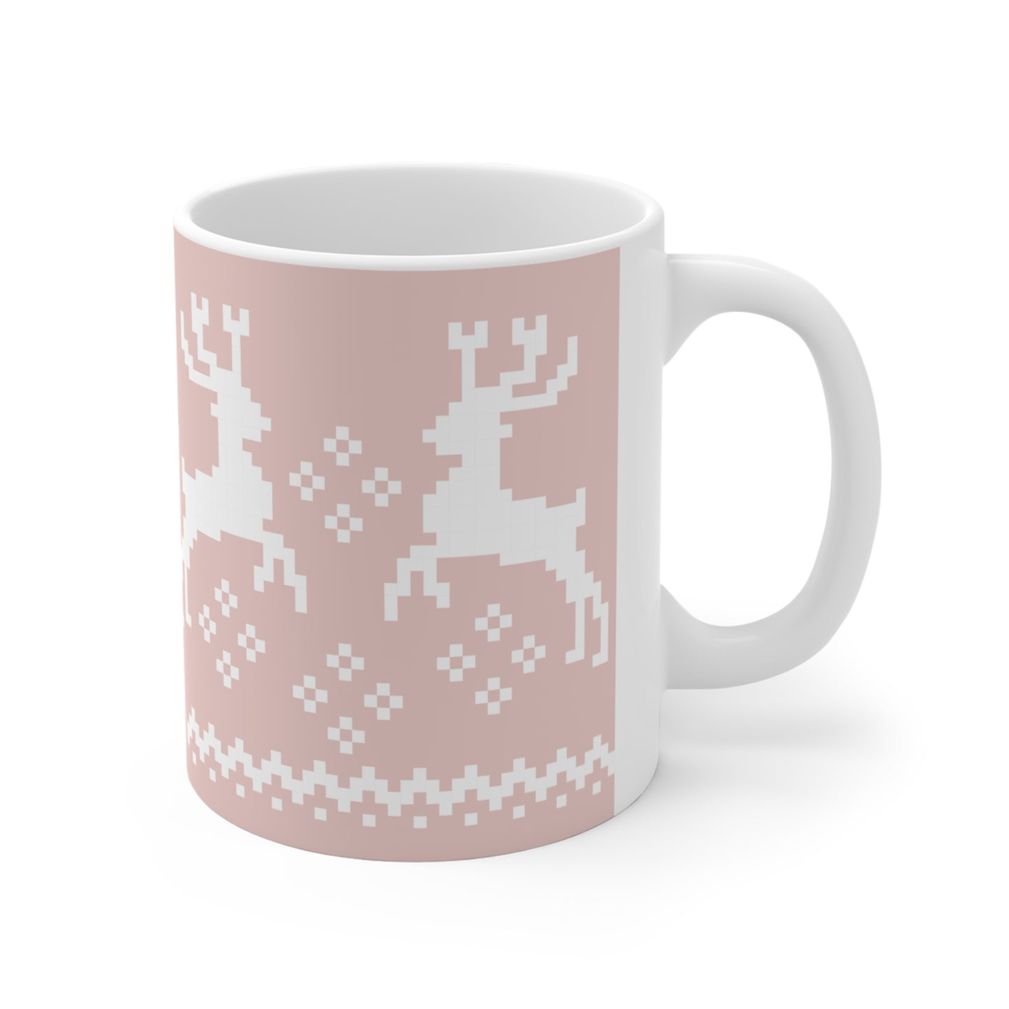 Jacquard Reindeer Christmas Mug with exclusive Italian design print (11oz) | Pink | Giada Valenti Collection