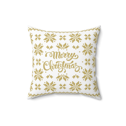 Merry Christmas Pillow with exclusive Italian Design print | White Gold Jacquard Snowflake | Giada Valenti Collection