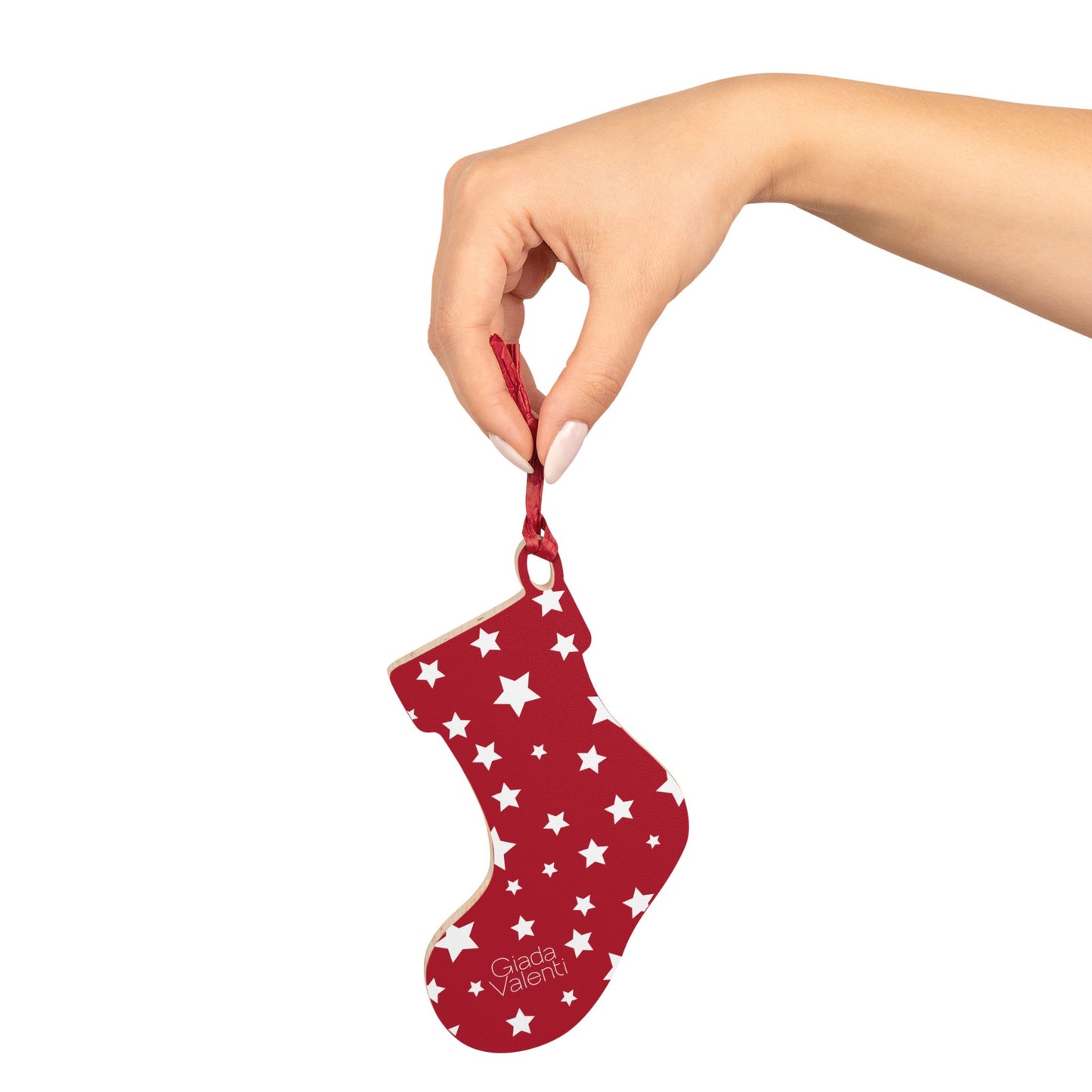 Giada Valenti | Christmas Stocking Wooden Ornament | Designed in Italy | Red White Stars | Christmas Ornament | Christmas Gift