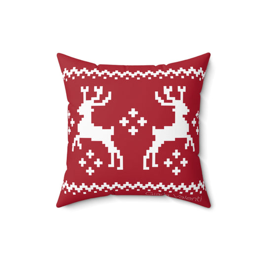 Christmas Pillow with exclusive Italian Design | Jacquard Reinder | Red | Giada Valenti Collection
