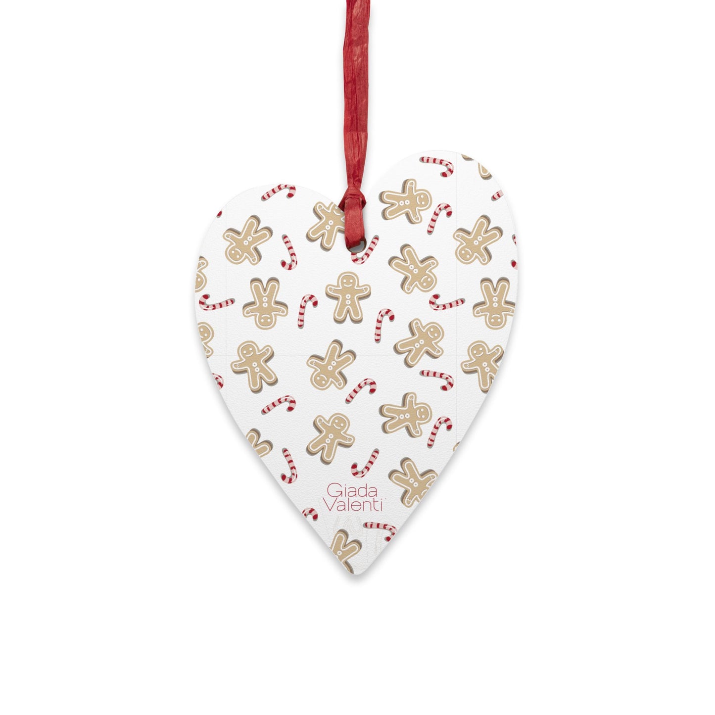 Giada Valenti | Heart Shape Wooden Ornament | Designed in Italy | Ginger Bread Candy Cane | Christmas Ornament | Christmas Gift