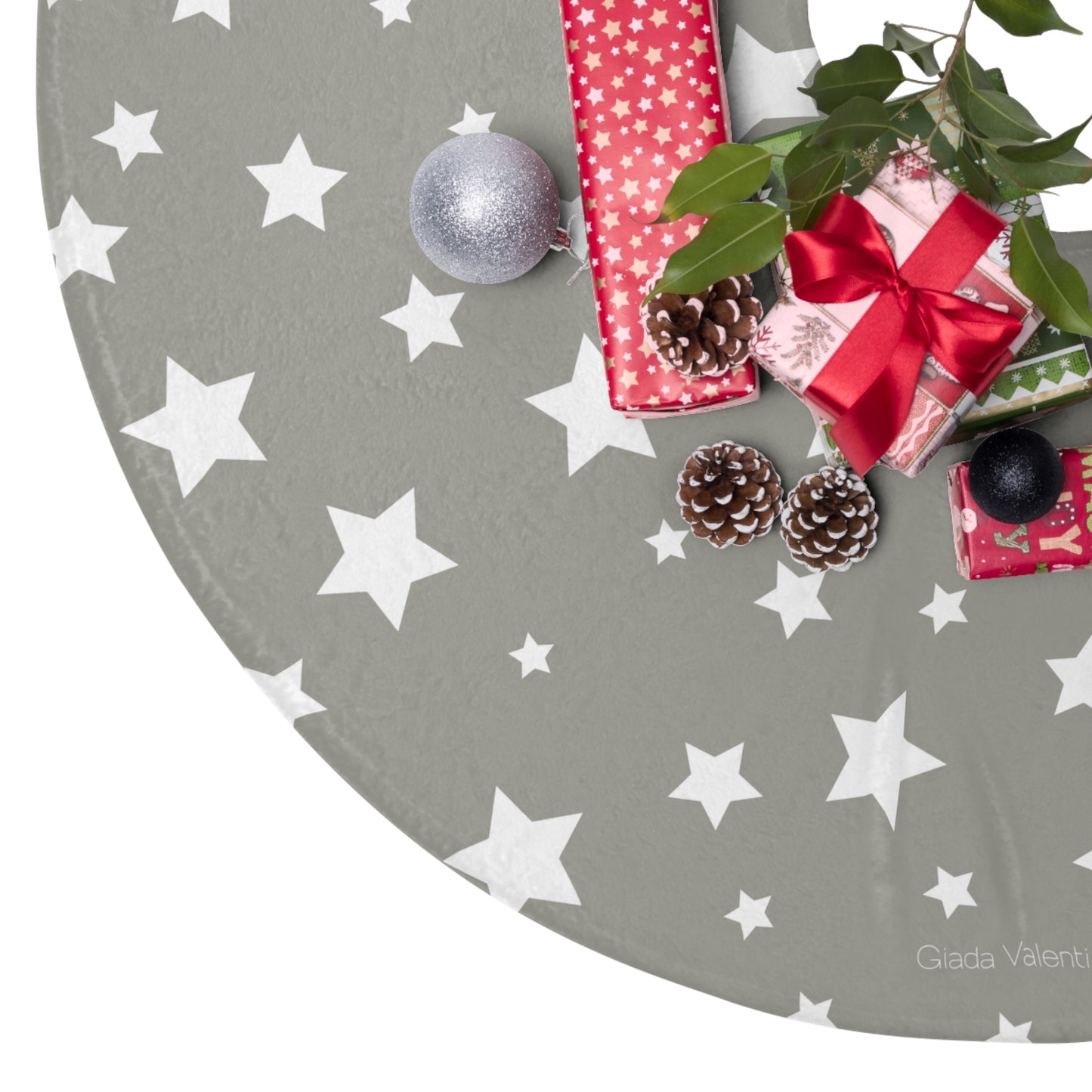 Christmas Star Tree Skirt with Italian Design print | Silver | Giada Valenti | Christmas Decoration | Christmas Gift