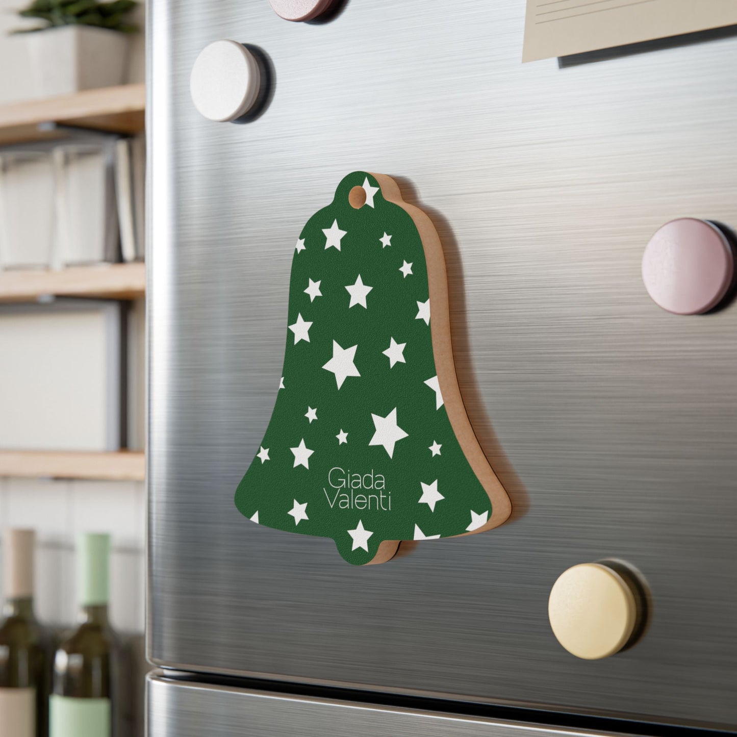 Giada Valenti | Bell Shape Wooden Ornaments | Designed in Italy | Green White Stars | Christmas Ornament | Christmas Gift | Italian Design