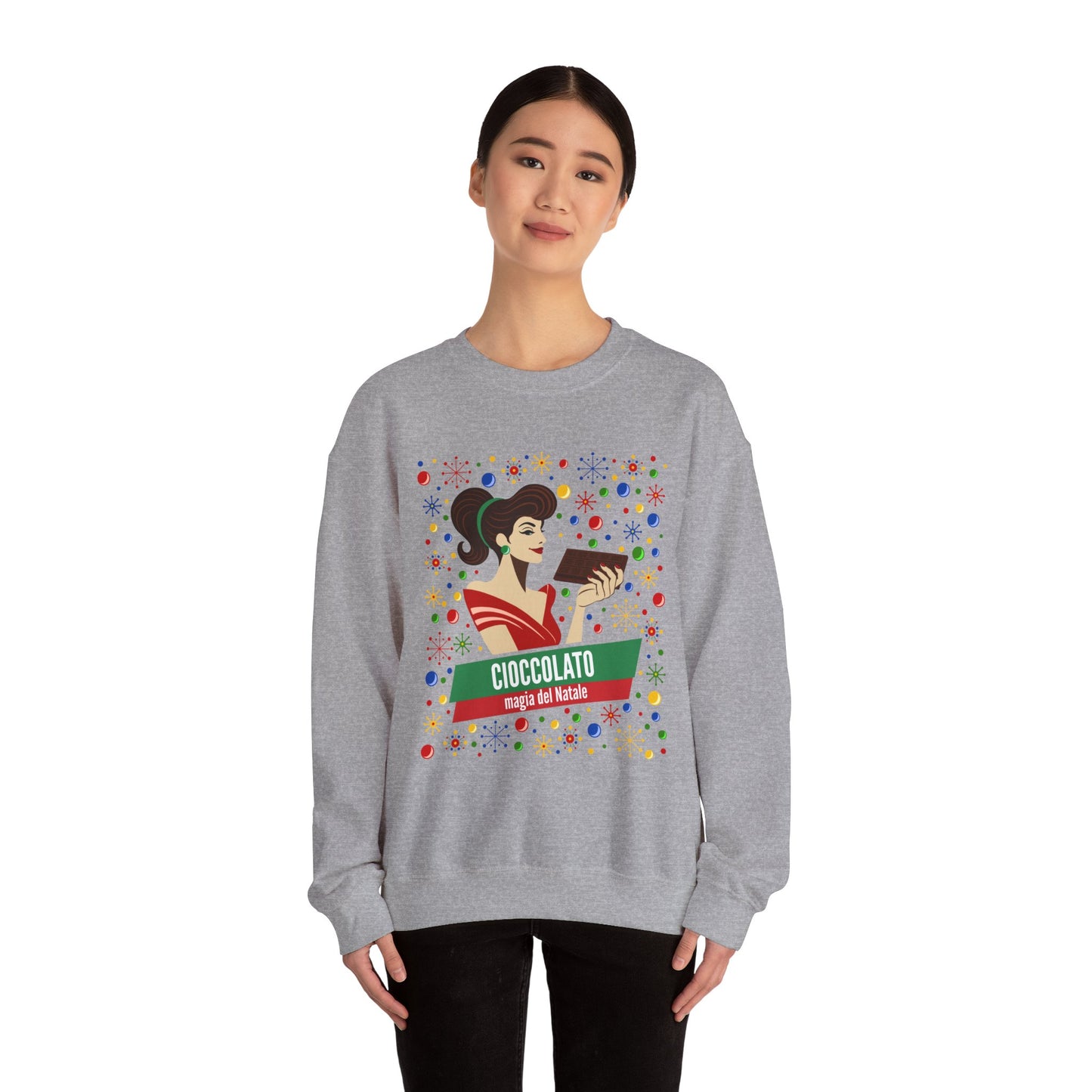 Cioccolato A Natale Unisex Heavy Blend™ Crewneck Sweatshirt - Giada Valenti Collection - Print designed in Italy by Elisa Savoia