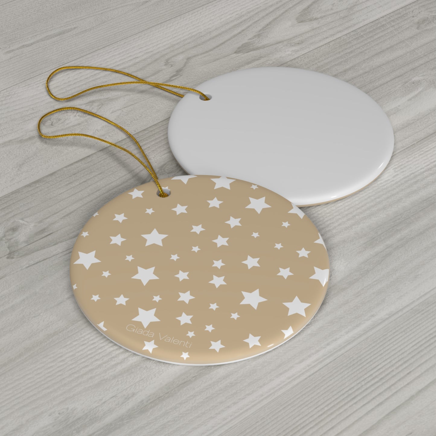 Ceramic Ornament with Italian Design print | Beige with White Stars | Giada Valenti Collection