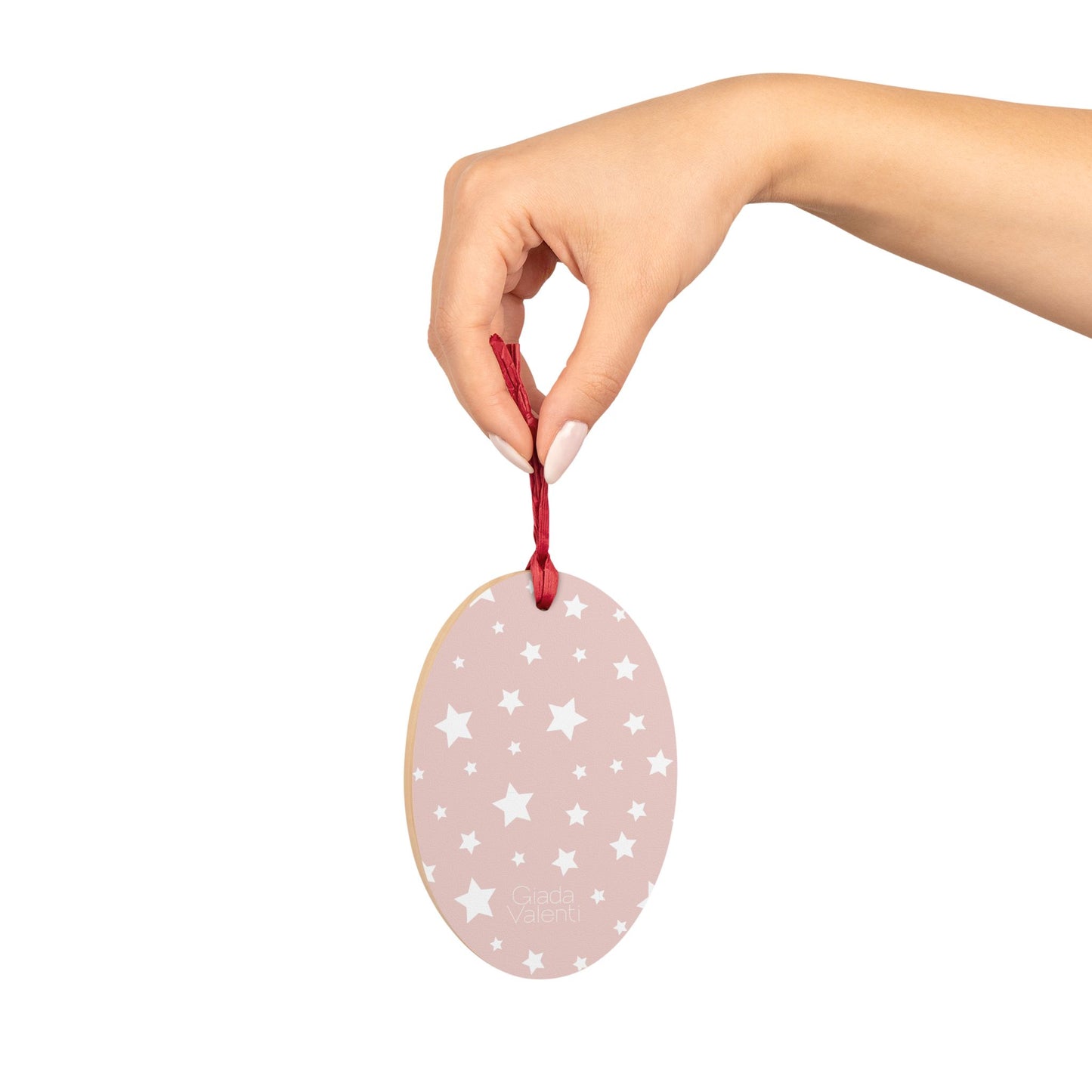 Oval Shape Wooden Ornaments | Designed in Italy | Pink White Stars | Giada Valenti | Christmas Ornament | Christmas Gift | Italian Design