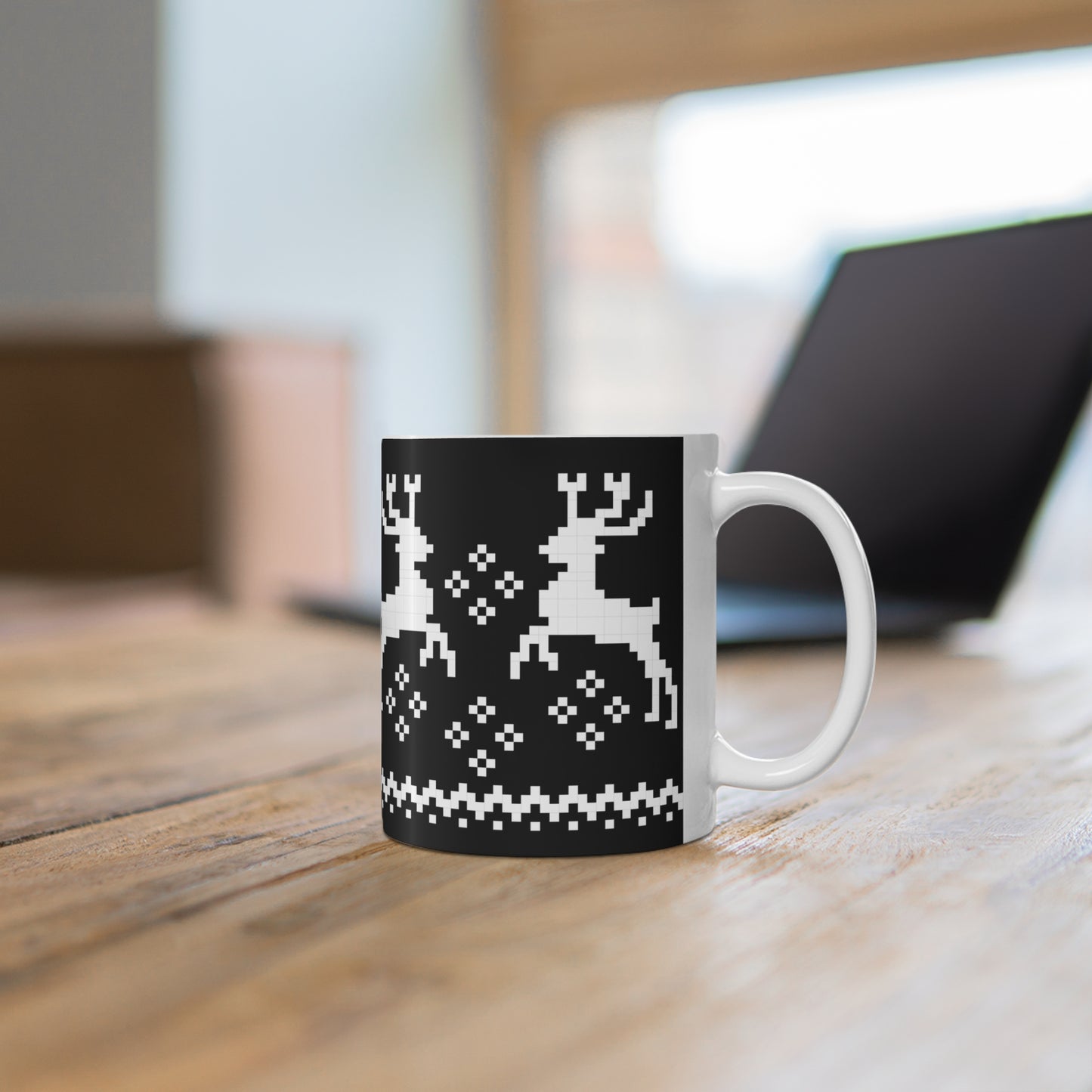 Jacquard Reindeer Christmas Mug with exclusive Italian design print (11oz) | Black | Giada Valenti | Christmas Gift