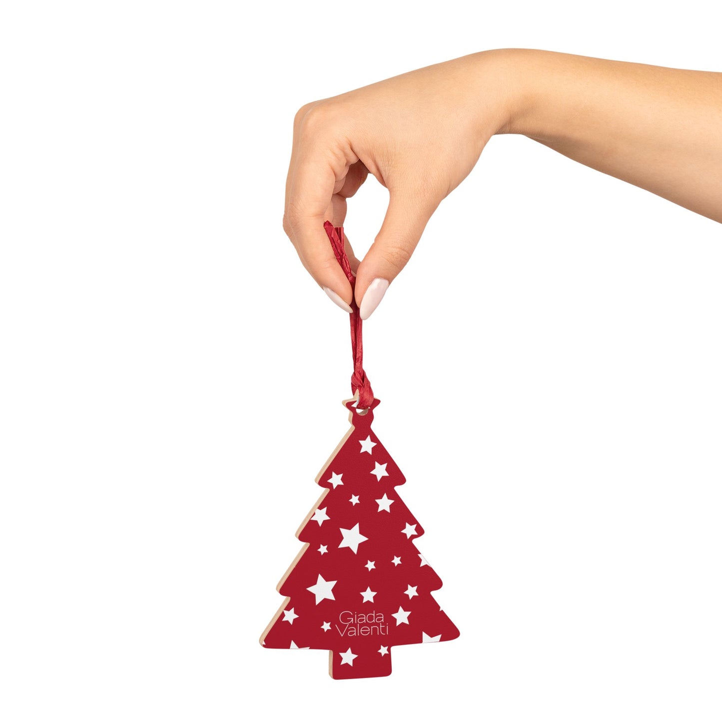 Giada Valenti | Tree Shape Wooden Ornament | Designed in Italy | Red White Star | Christmas Ornament | Christmas Gift | Italian Design