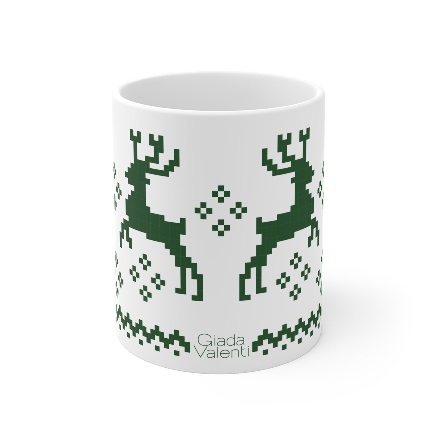 Jacquard Reindeer Christmas Mug with exclusive Italian design print (11oz) | Green | Giada Valenti Collection