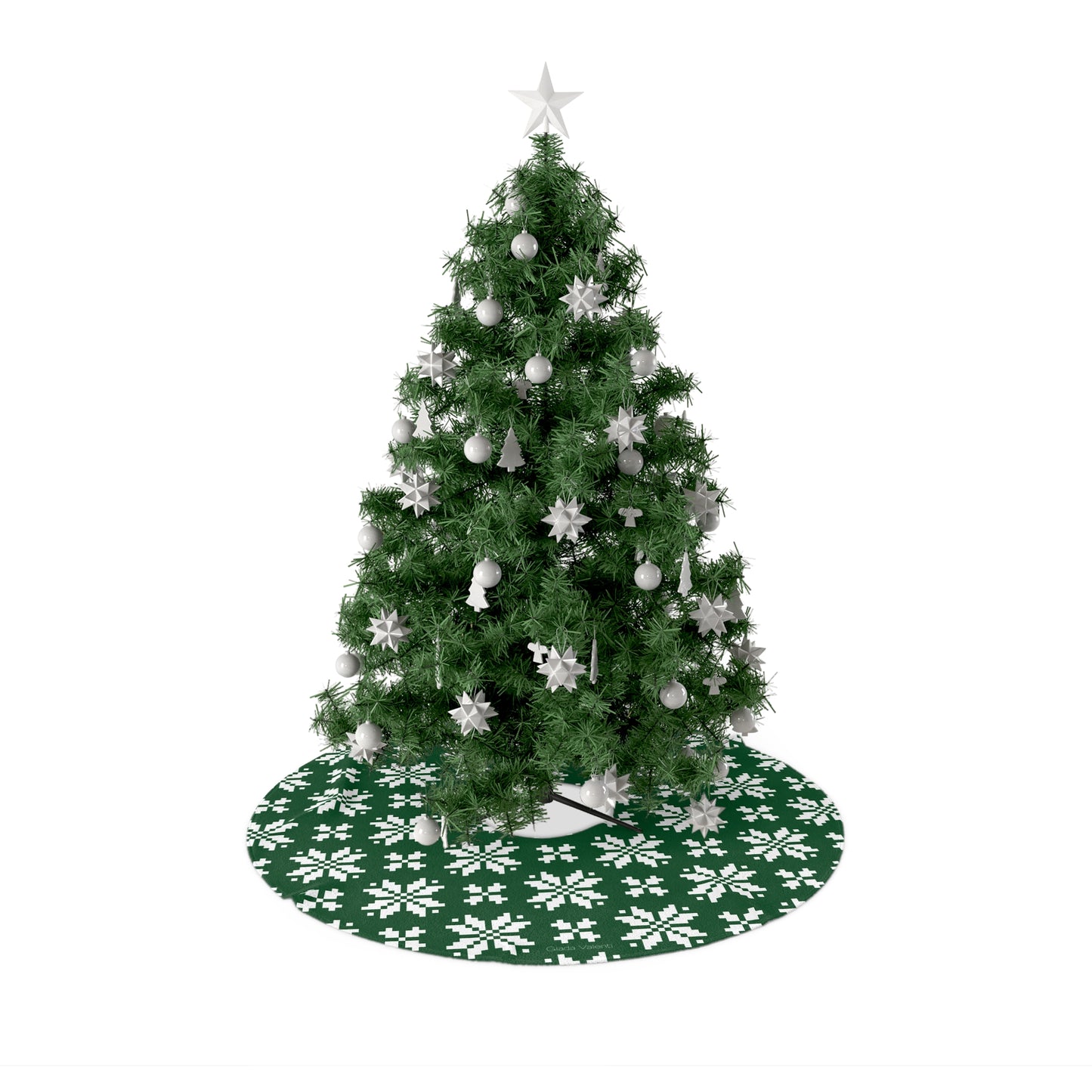 Jacquard Snowflake Christmas Tree Skirt with Italian Design print | Green |Giada Valenti | Christmas Decoration | Christmas Gift