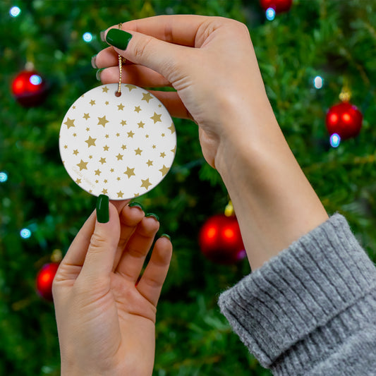 Ceramic Ornament with Italian Design print | White with Gold Stars | Giada Valenti Collection