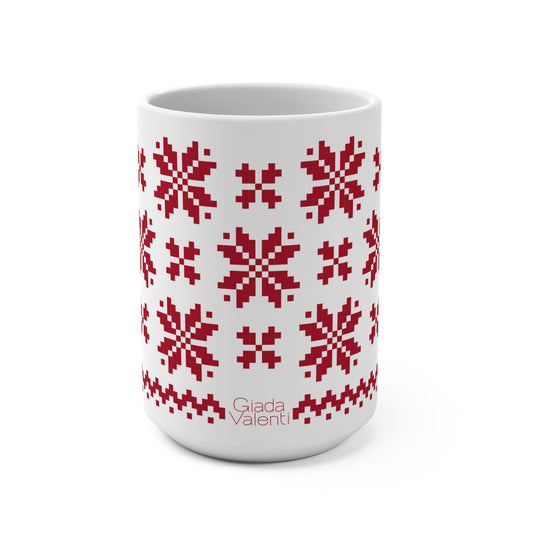 Jacquard Snowflake Mug with exclusive Italian design print (15oz) | White Red | Giada Valenti Collection