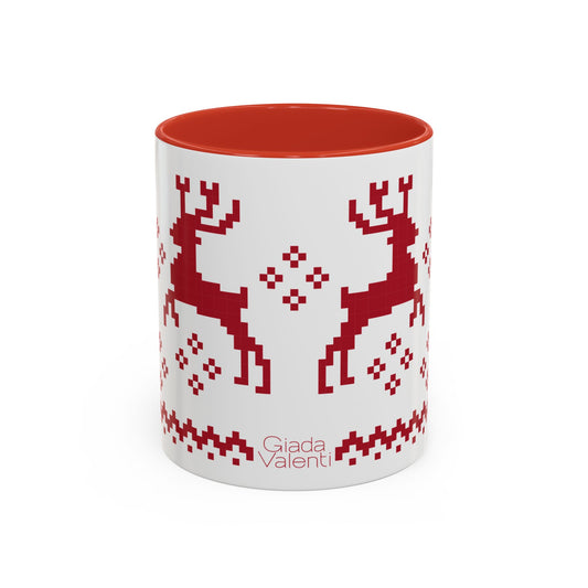 Jacquard Reindeer Christmas Mug with exclusive Italian design print (11oz) | Red | Giada Valenti Collection