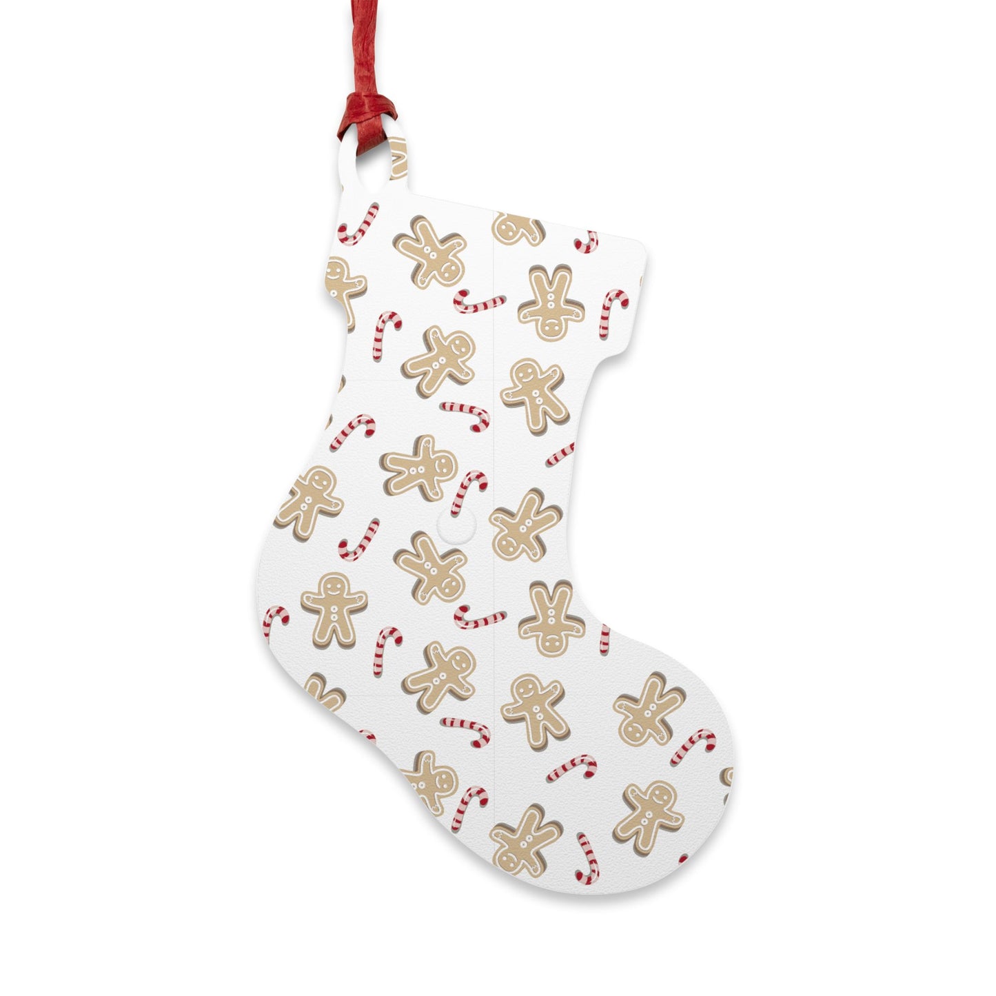 Ginger Bread Candy Cane Sock Shape Wooden Ornaments with Italian design print | White |Giada Valenti | Christmas Gift