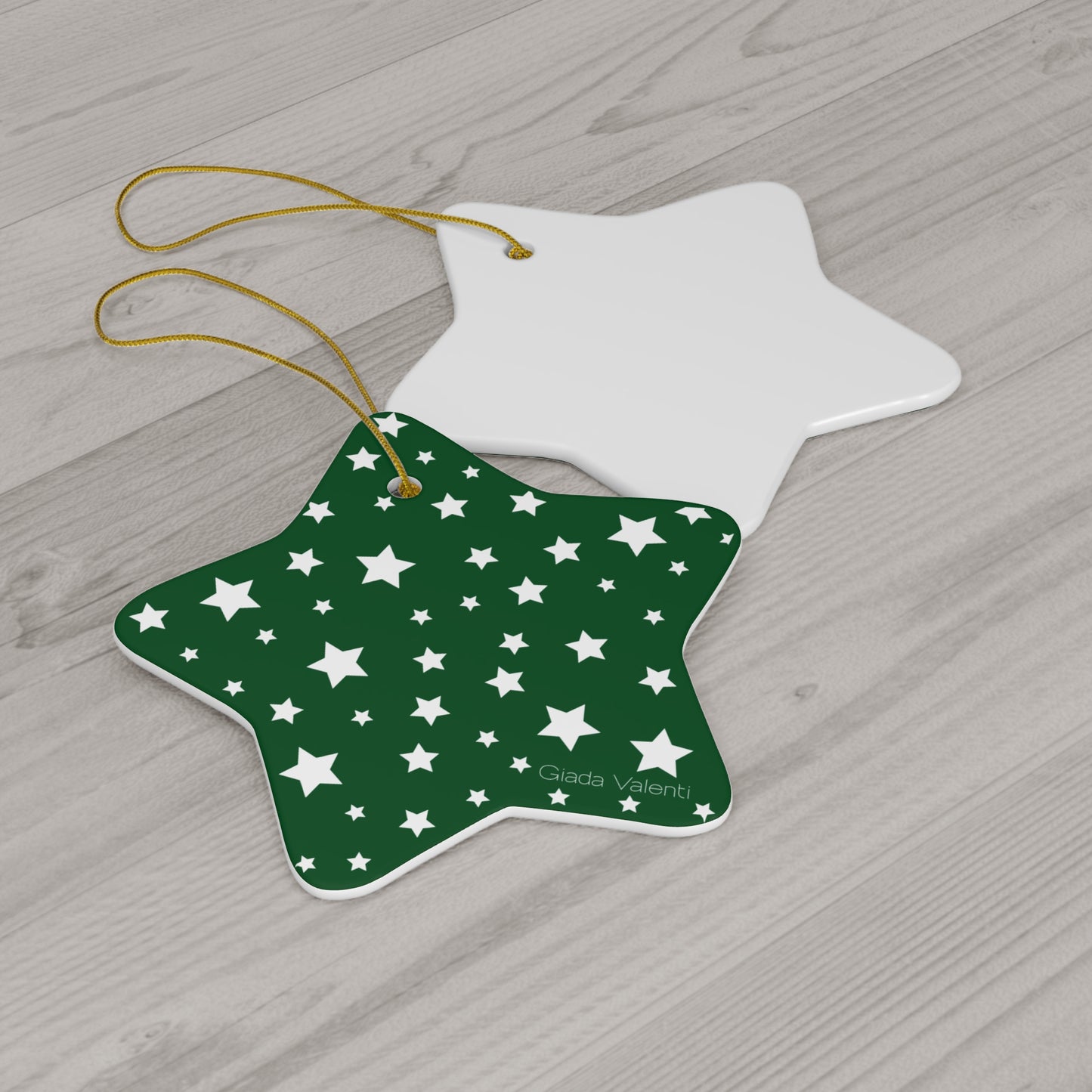 Christmas Stars Ceramic Ornament with exclusive Italian design print | White Green | Giada Valenti | Christmas Ornament | Christmas Gift