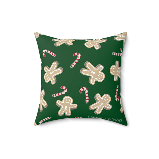 Christmas Pillow with exclusive Italian Design print | Ginger Bred Candy Cane | Green | Giada Valenti Collection