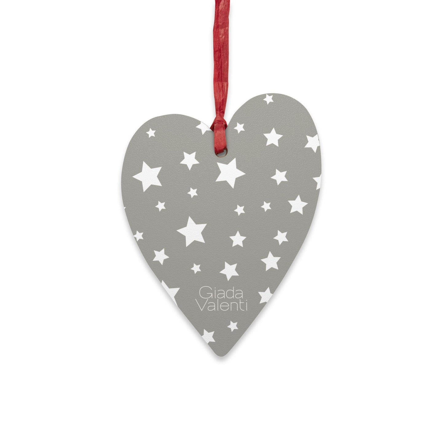 Giada Valenti | Heart Shape Wooden Ornament | Designed in Italy | Silver White Stars | Christmas Ornament | Christmas Gift