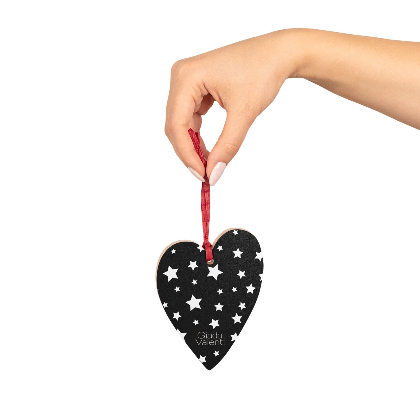 Giada Valenti | Heart Shape Wooden Ornament | Designed in Italy | Blue White Stars | Christmas Ornament | Christmas Gift