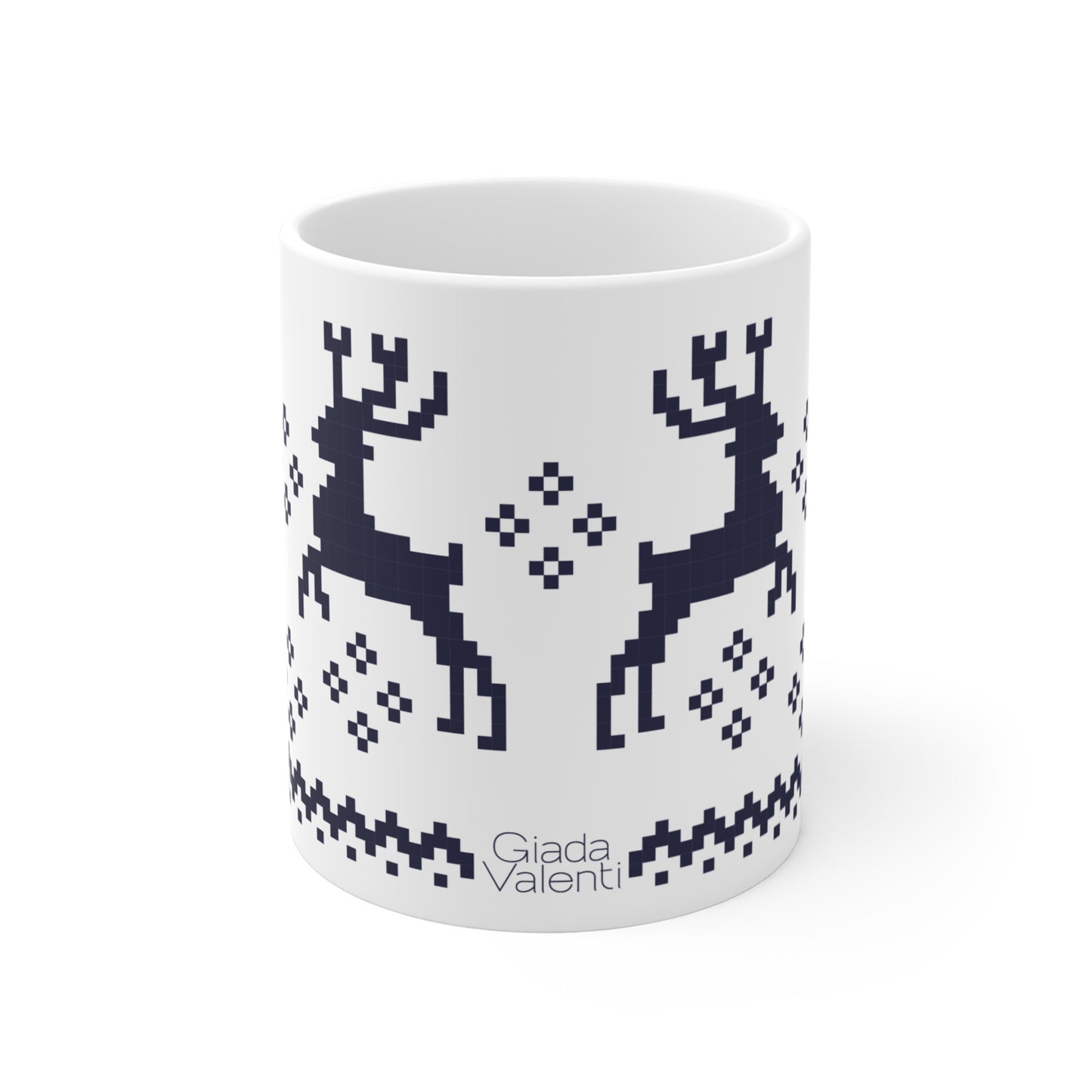 Jacquard Reindeer Christmas Mug with exclusive Italian design print (11oz) | Blue | Giada Valenti Collection