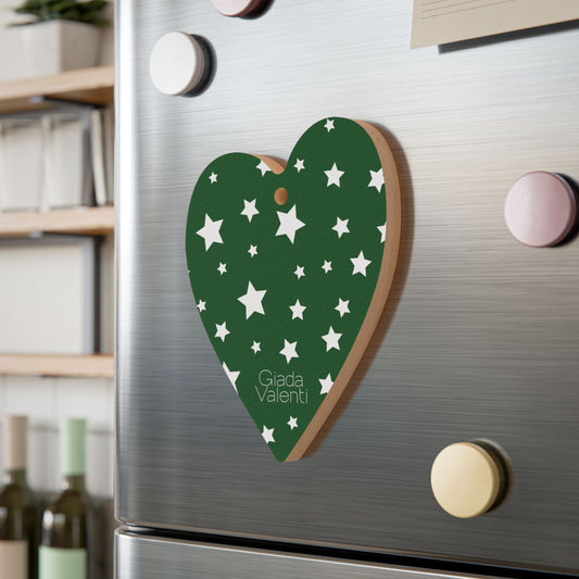 Giada Valenti | Heart Shape Wooden Ornament | Designed in Italy | Green White Stars | Christmas Ornament | Christmas Gift