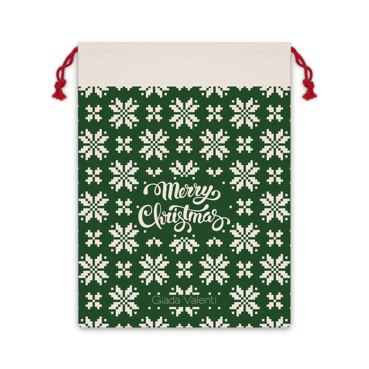 Merry Christmas Gift Bag with exclusive Italian Design print | Jacquard Green White Snowflake | Giada Valenti | Christmas Gift