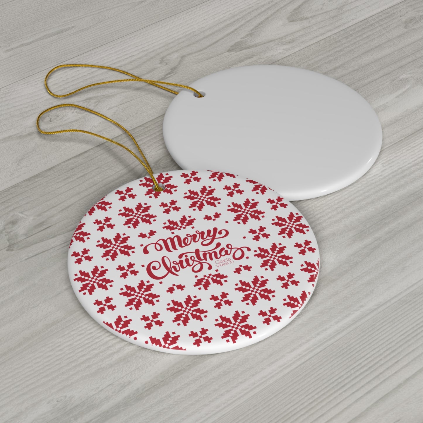 Ceramic Ornament | Designed in Italy | Jacquard Snowflake | White Red | Giada Valenti Collection