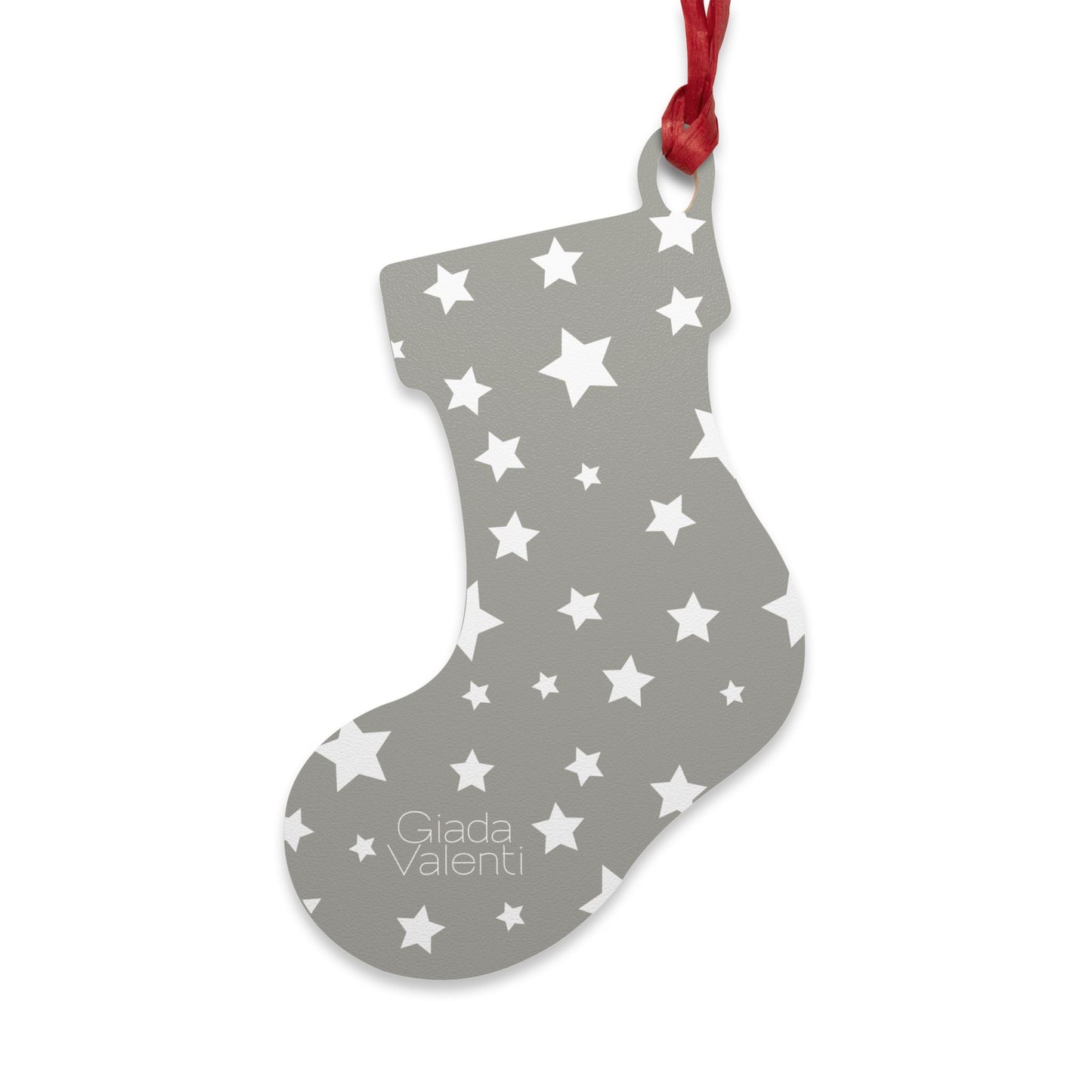 Giada Valenti | Christmas Stocking Wooden Ornament | Designed in Italy | Grey White Stars | Christmas Ornament | Christmas Gift