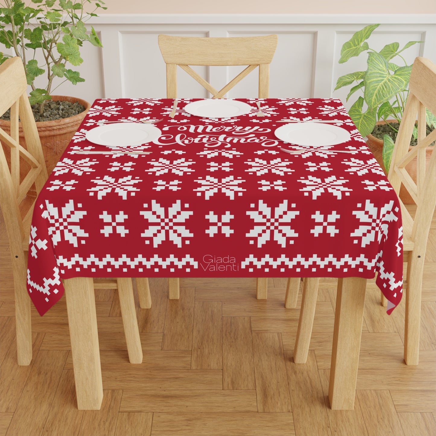 Jacquard Snowflake Christmas Tablecloth with Italian Design print | Green | Giada Valenti | Christmas Decoration | Christmas Gift