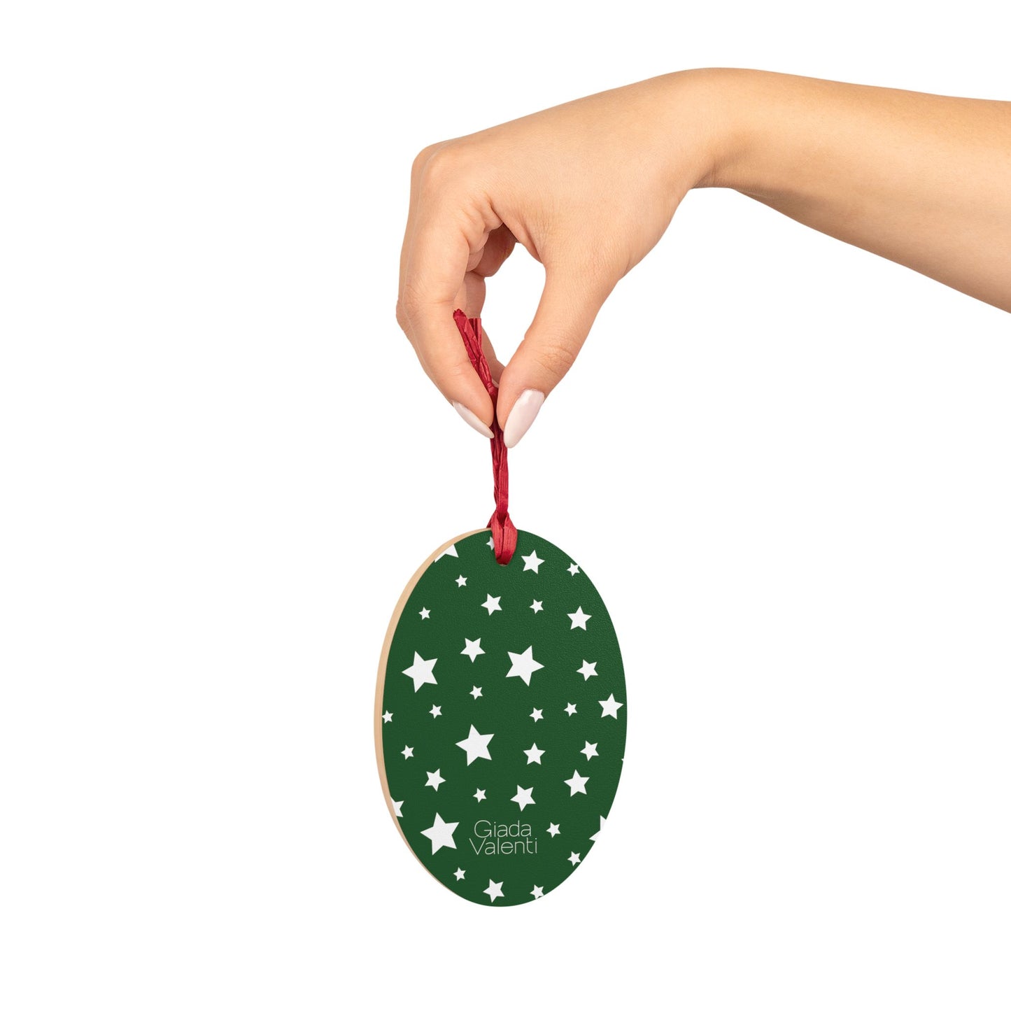 Oval Shape Wooden Ornaments | Designed in Italy | Green White Stars | Giada Valenti | Christmas Ornament | Christmas Gift | Italian Design