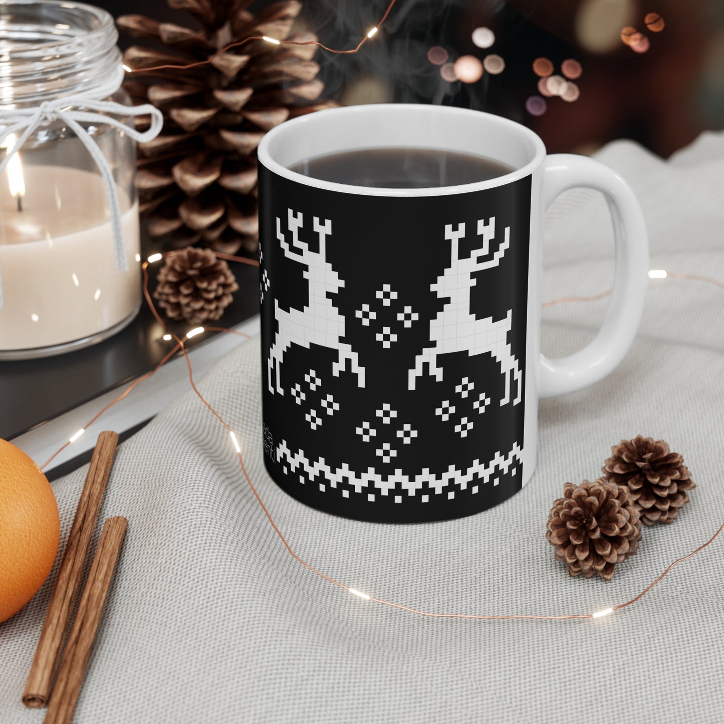 Jacquard Reindeer Christmas Mug with exclusive Italian design print (11oz) | Black | Giada Valenti | Christmas Gift