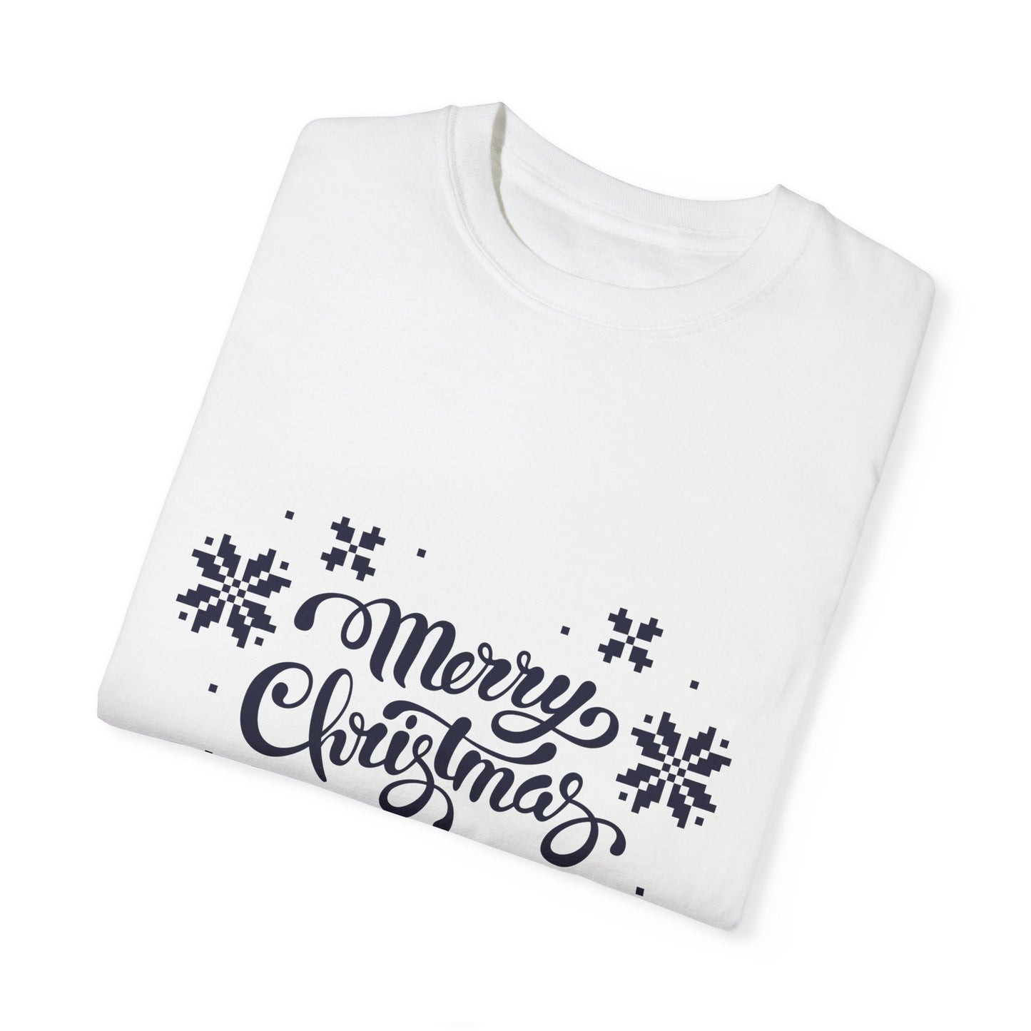 Merry Christmas Jaquard Unisex T-shirt with exclusive Italian design print | White Blue | Giada Valenti | Christmas T-shirt | Christmas gift