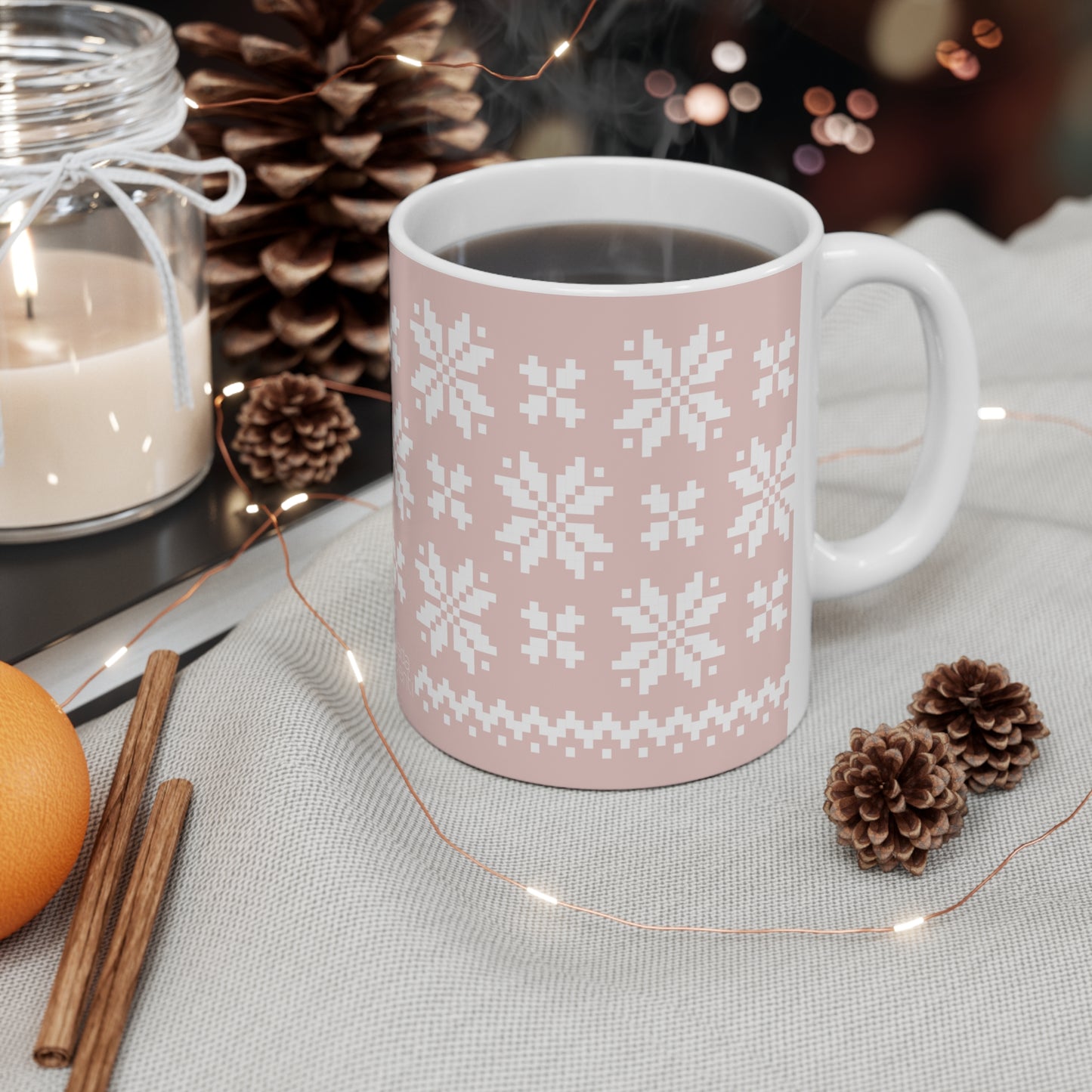 Jacquard Snowflake Mug with exclusive Italian design print (11oz) | Pink | Giada Valenti Collection