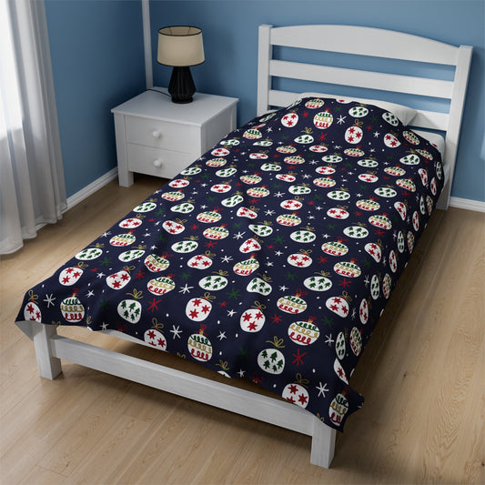Christmas balls blanket with Italian design print | 60x80 | Blue | Giada Valenti | Christmas Gift | Velveteen Plush Blanket