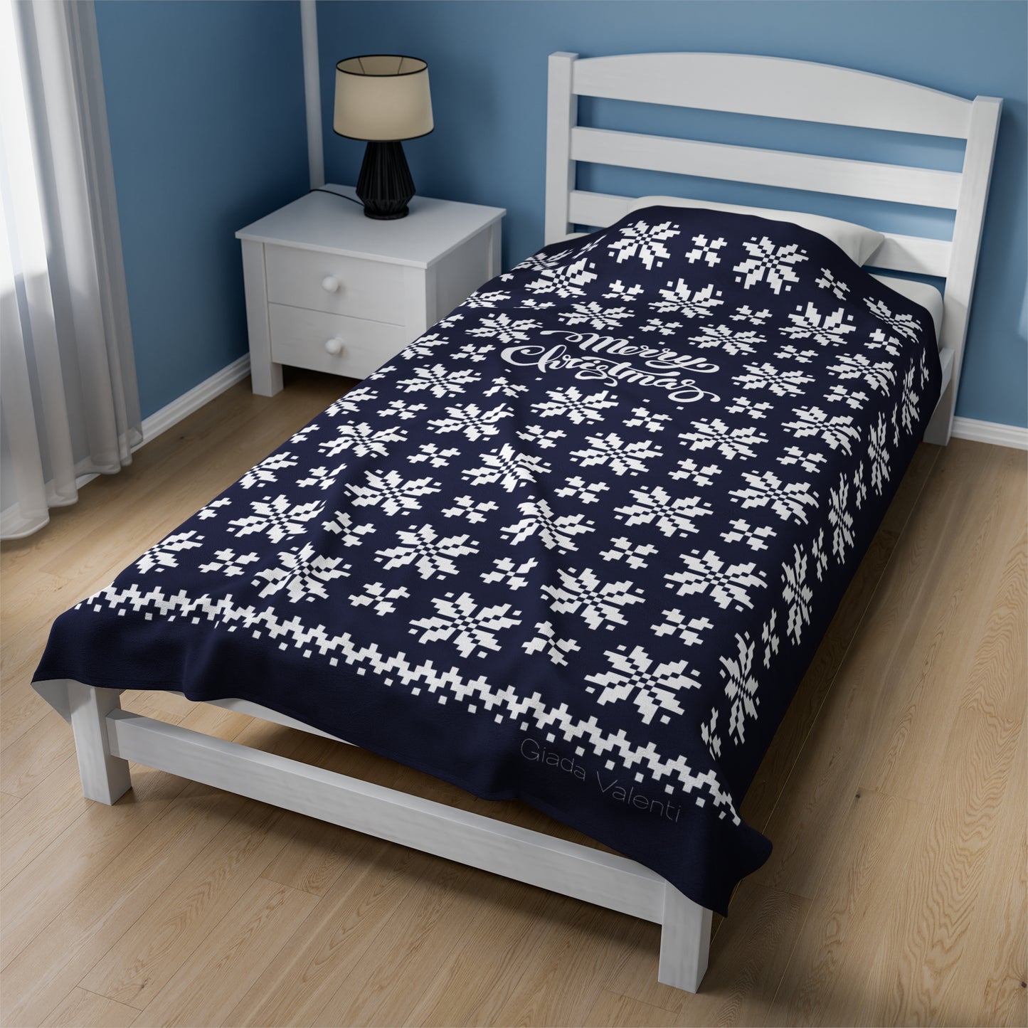 Jacquard Snowflake Christmas Velveteen Plush Blanket with Italian design print | 60x80 | Blue | Giada Valenti | Christmas Gift