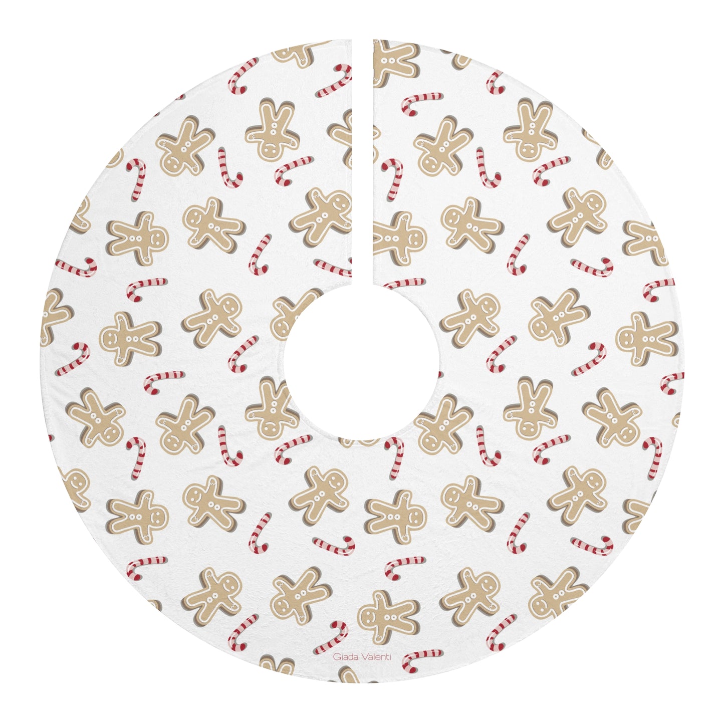 Gingerbread Candy Cane Tree Skirt with Italian Design print | White | Giada Valenti | Christmas Decoration | Christmas Gift