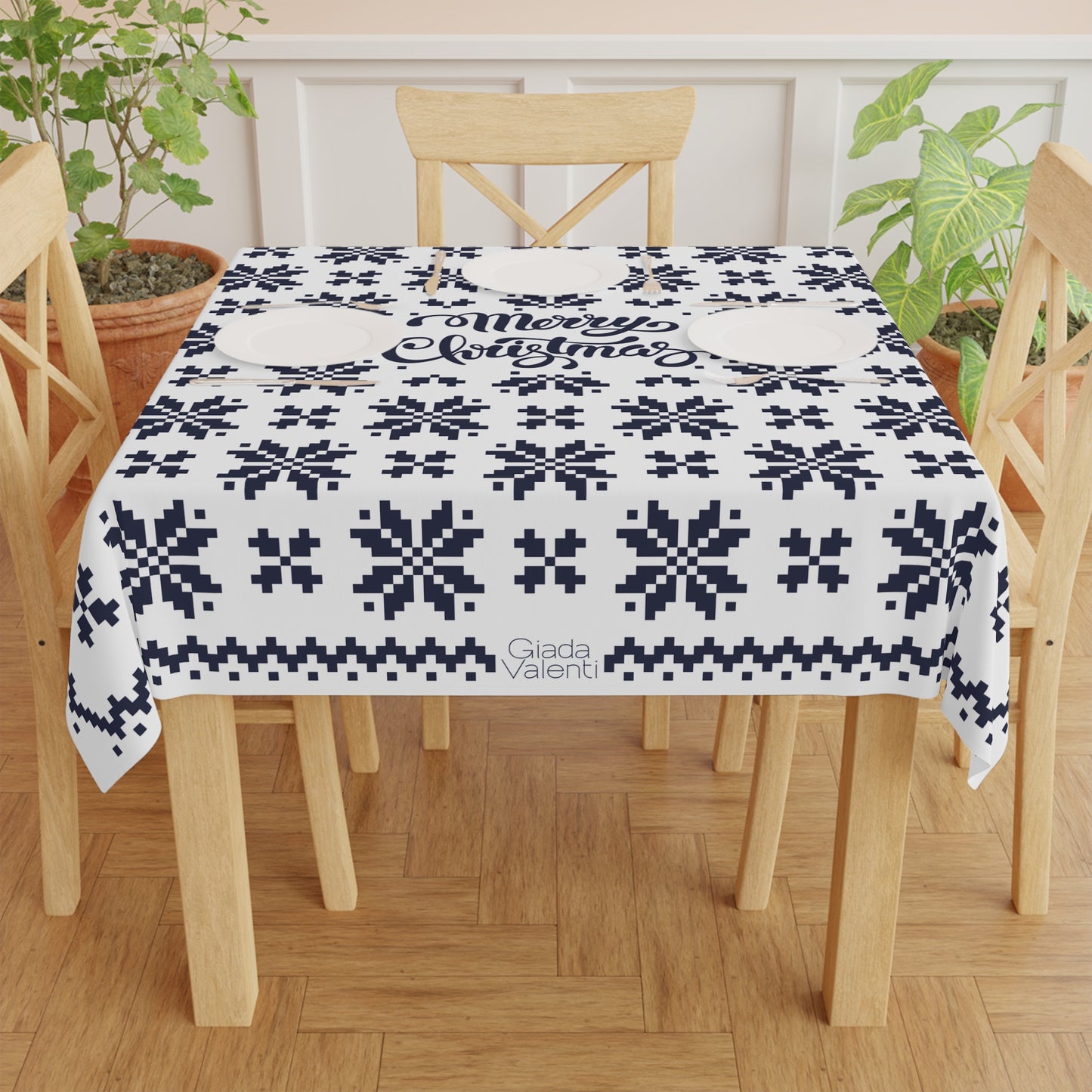 Jacquard Snowflake Christmas Tablecloth with Italian Design print | White Blue | Giada Valenti | Christmas Decoration | Christmas Gift