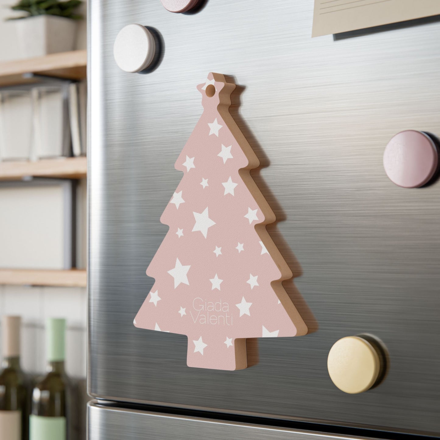 Giada Valenti | Tree Shape Wooden Ornament | Designed in Italy | Pink White Star | Christmas Ornament | Christmas Gift | Italian Design