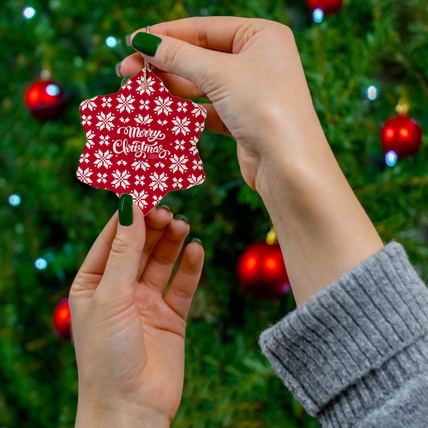 Ceramic Christmas Ornament with exclusive Italian design print | Jacquard Snowflake | Giada Valenti Collection