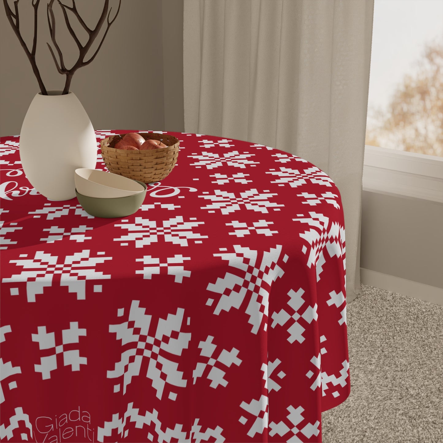 Jacquard Snowflake Christmas Tablecloth with Italian Design print | Green | Giada Valenti | Christmas Decoration | Christmas Gift