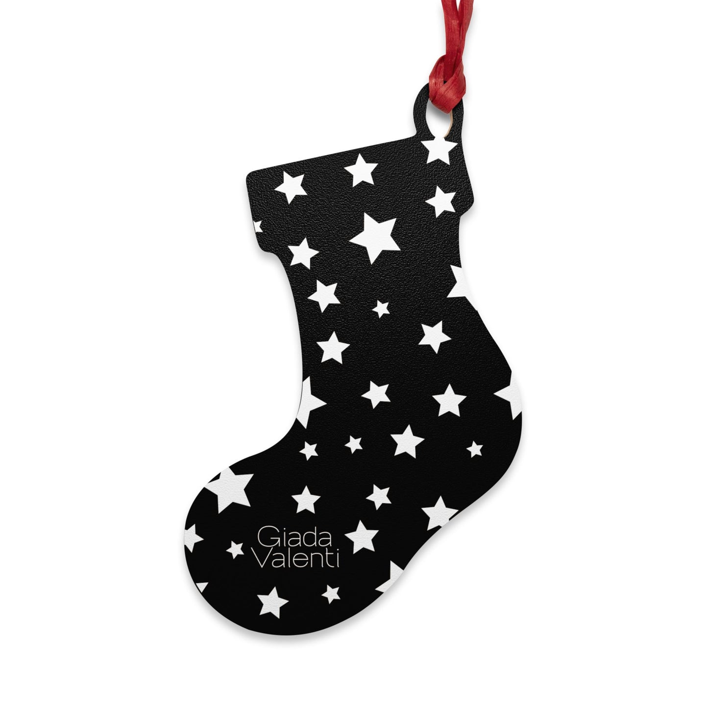 Giada Valenti | Christmas Stocking Wooden Ornament | Designed in Italy | Black White Stars | Christmas Ornament | Christmas Gift