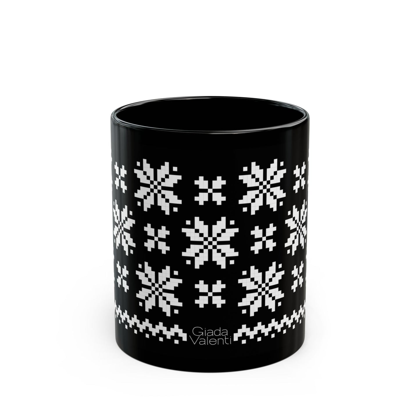 Jacquard Snowflake Mug with exclusive Italian design print (11oz) | Black | Giada Valenti Collection