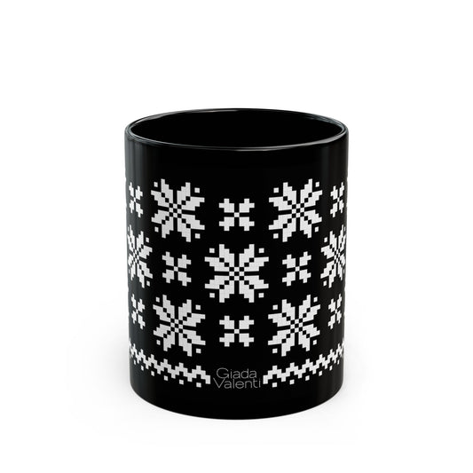 Jacquard Snowflake Mug with exclusive Italian design print (11oz) | Black | Giada Valenti Collection